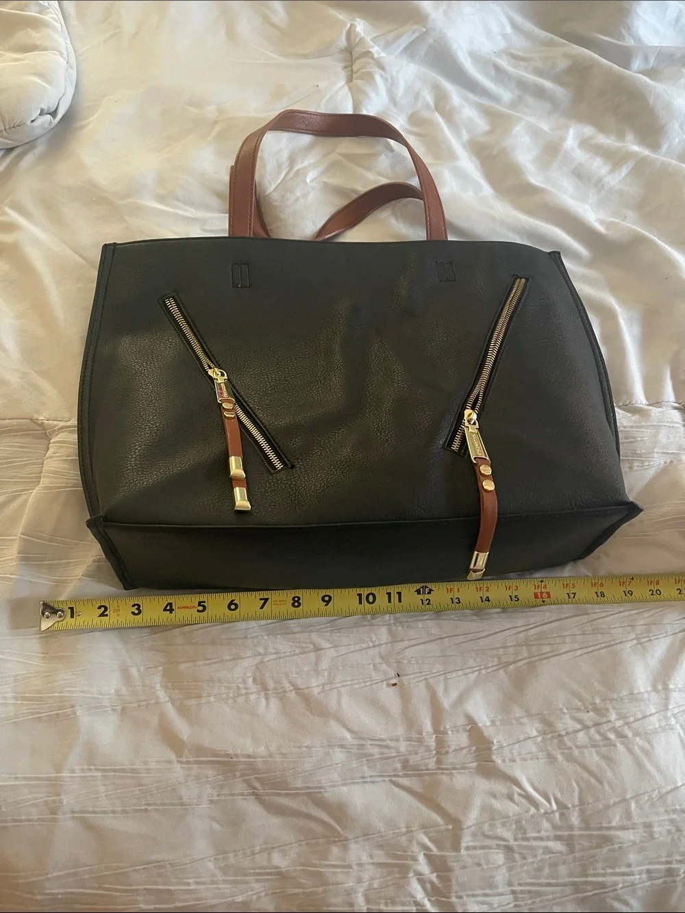 Steve Madden Black Tote Bag with Brown Handles